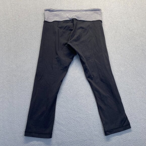 Lululemon Wunder Under Crop Black White Leggings Striped Waist Size 8 Parallel - Picture 2 of 6